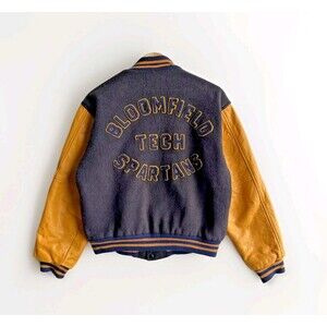 VTG 1970s Hewitt Leather Sleeved Mens Size 47 Varsity Jacket Bloomfield Spartans